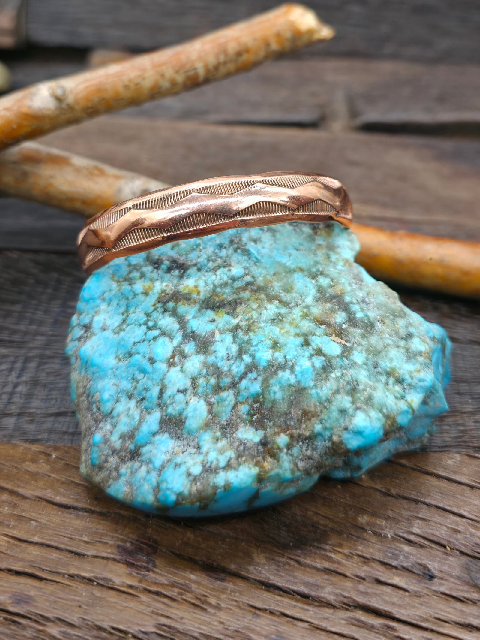 Stamped Copper Cuff by Florence Tahe - 6 1/2 with Gap