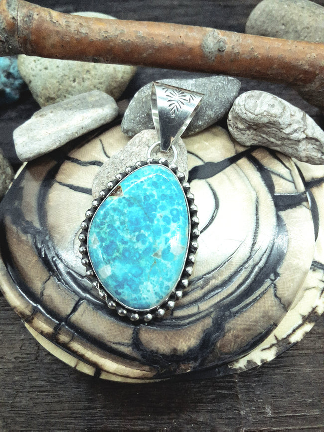 Sterling Silver Kingman Turquoise Pendant by Leonard Platero