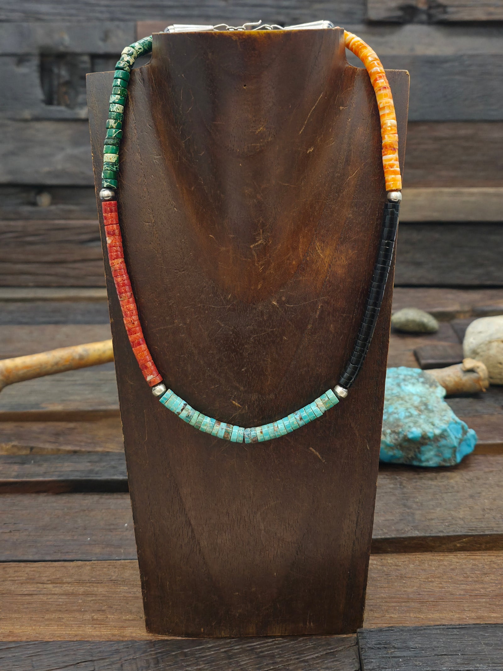 Colorblock Heishi and Sterling Silver Bead Necklace - 18 in.