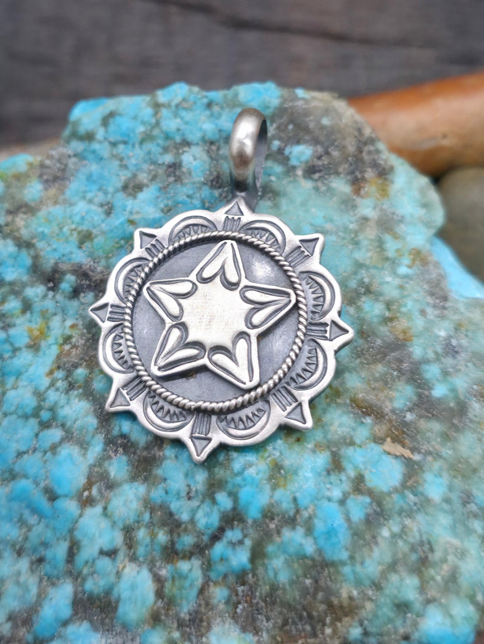 Stamped Sterling Silver Star Pendant by Bo Reeves - 1 1/2 in. by 1 in.