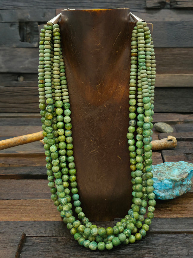 Five Strand Green Skyhorse Turquoise Necklace by Fred Archuleta - 24 in. with 2 in. Extender