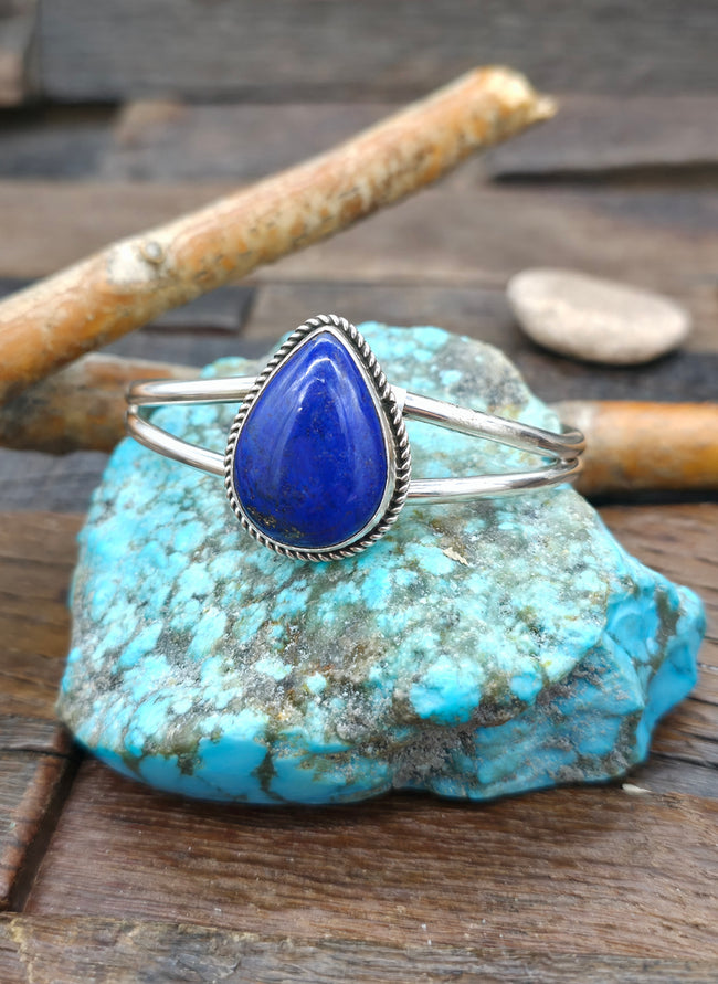Sterling Silver Teardrop Lapis Cuff Bracelet - 6 1/2 in. with Gap