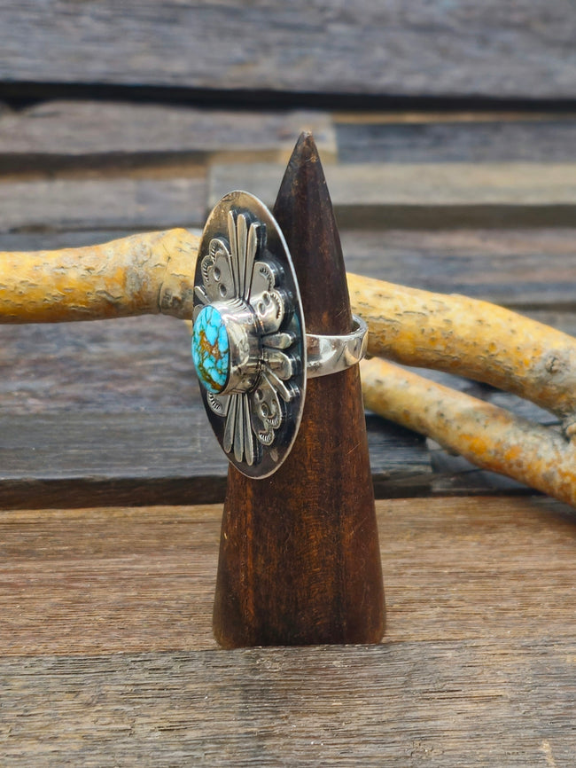 Sterling Silver Overlay and Turquoise Ring by Marila Benally - Size 9 1/2