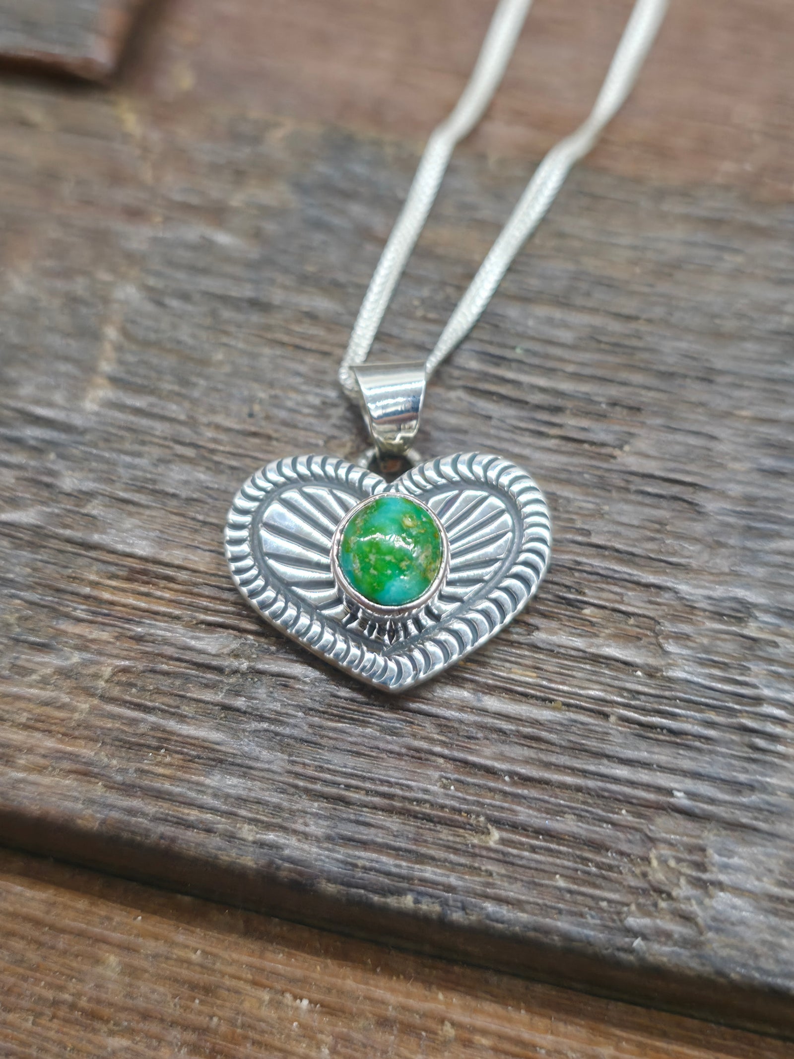Sterling Silver Sonoran Turquoise Heart Pendant on 18 in. Chain - 7/8 in. by 7/8 in.