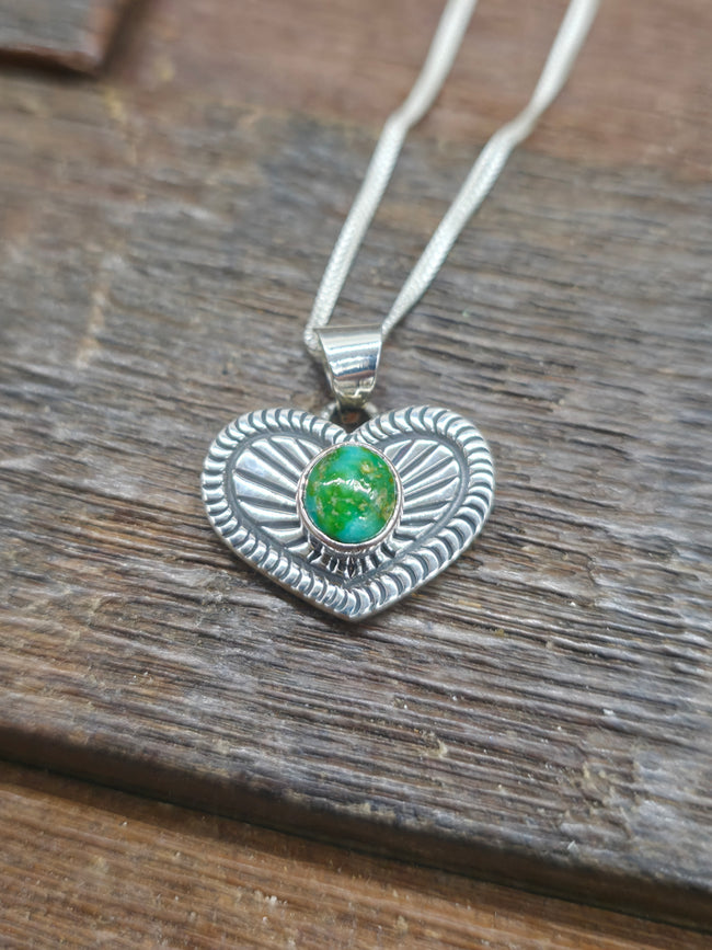 Sterling Silver Sonoran Turquoise Heart Pendant on 18 in. Chain - 7/8 in. by 7/8 in.