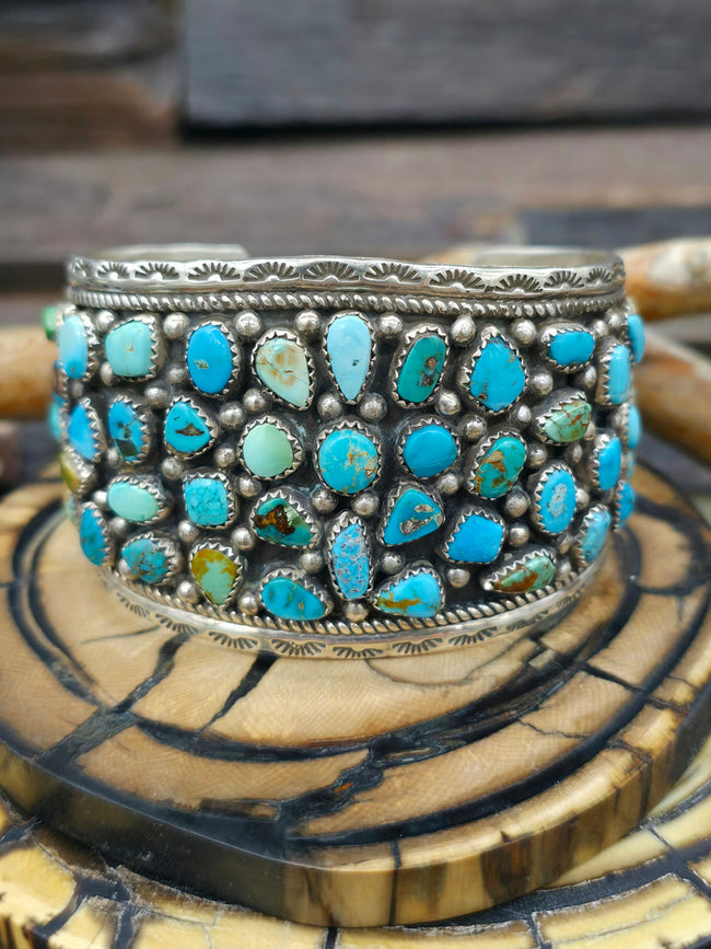 Sterling Silver Blue Gem Turquoise Cuff by LaRose Ganadanegro  - 7 in.