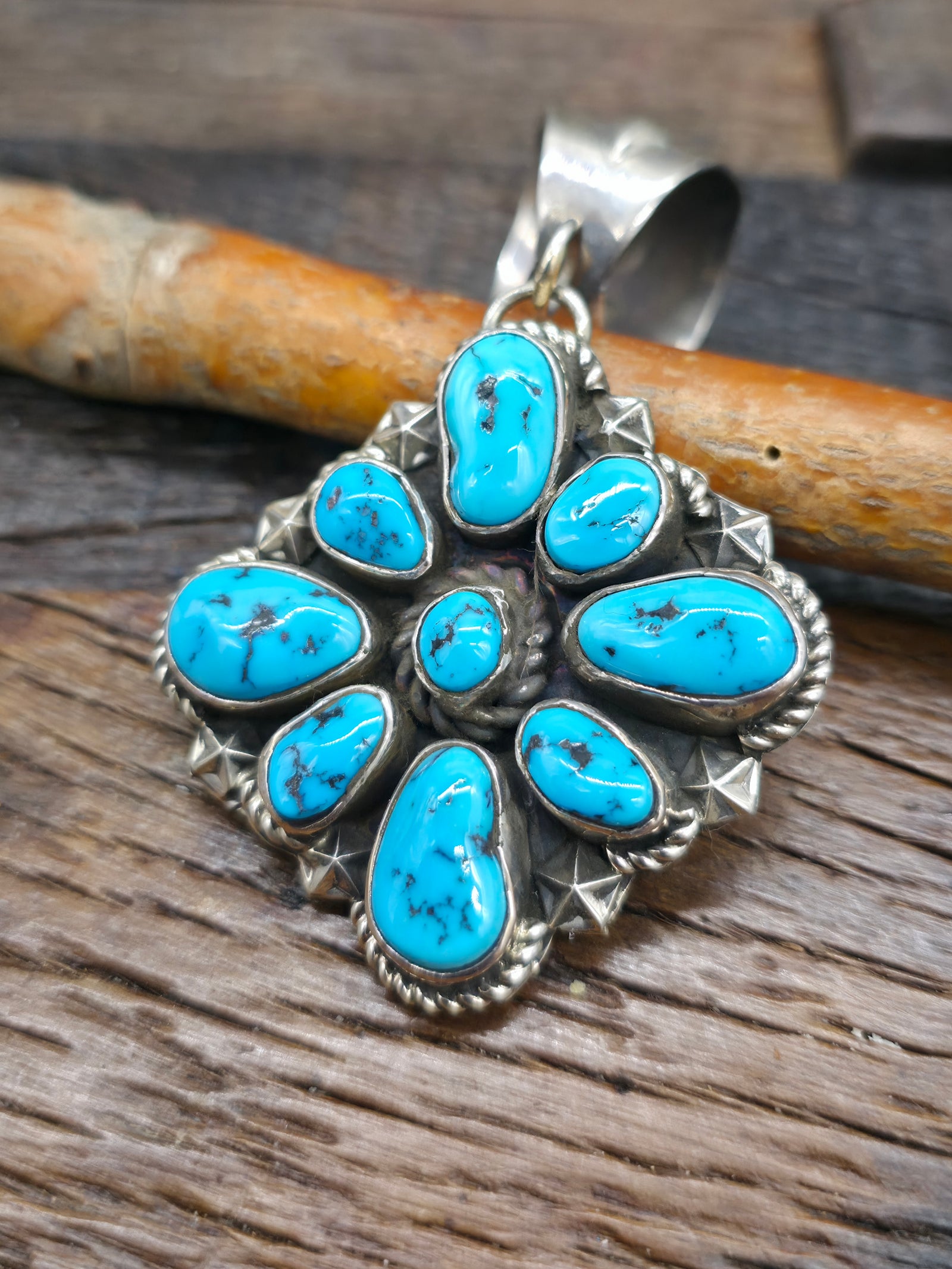 Sterling Silver Kingman Turquoise Cluster Pendant by Jacob Troncosa - 3 1/4 in. by 2 in.