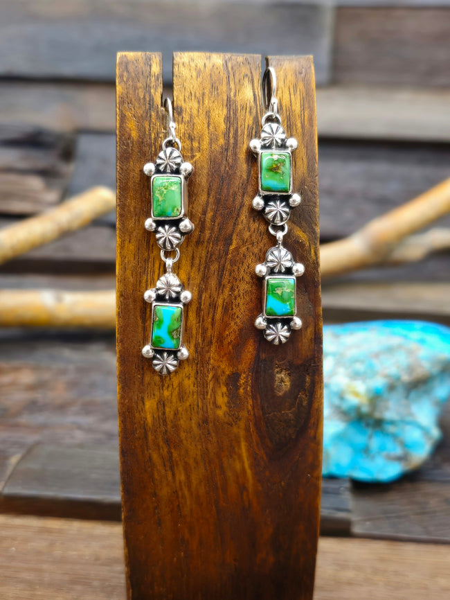 Sterling Silver Sonoran Gold Turquoise Two-Stone Earrings by Rosella Paxton