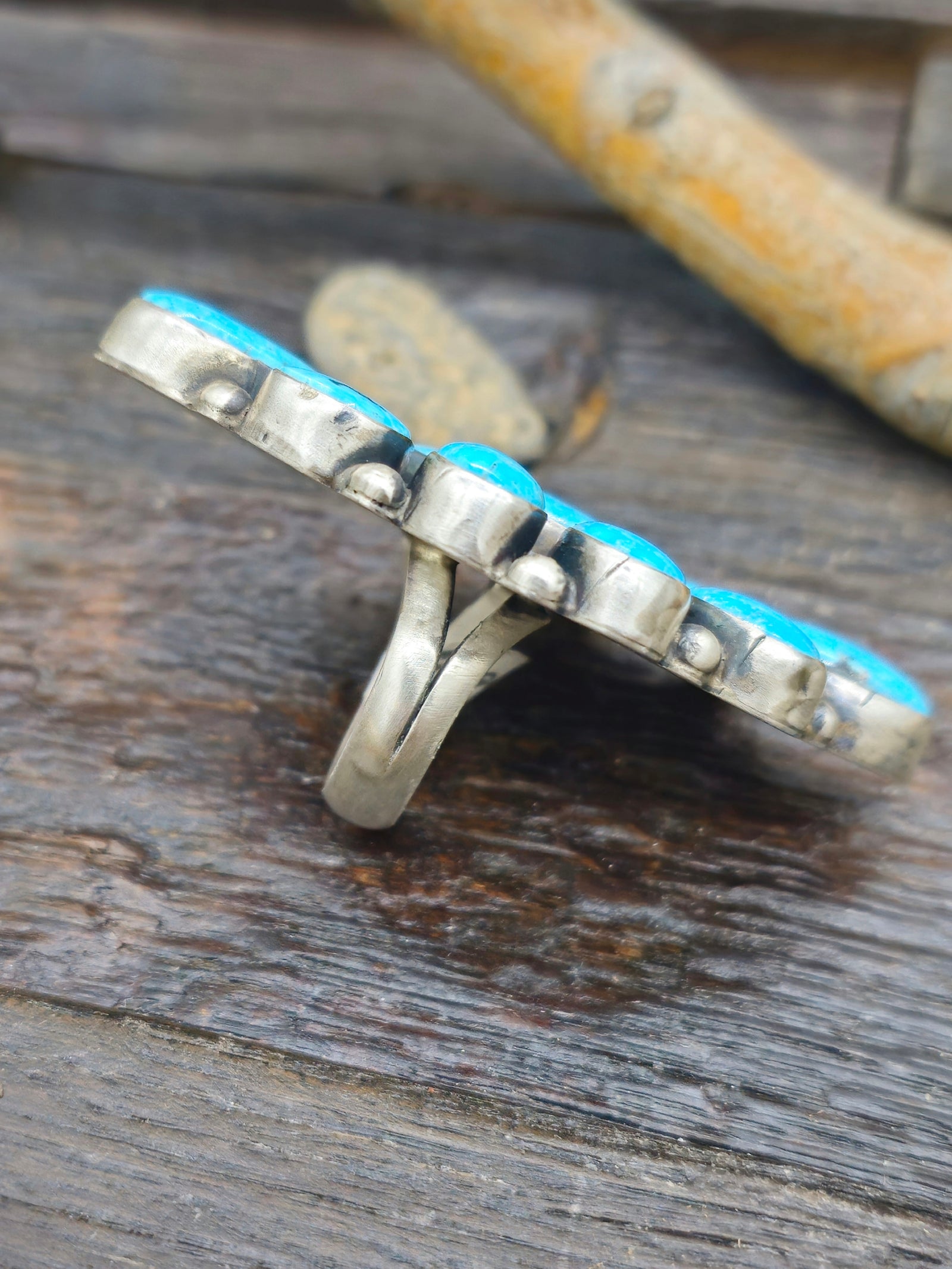 Blue Turquoise Cluster Ring by Travis Jim - Size 9 1/2