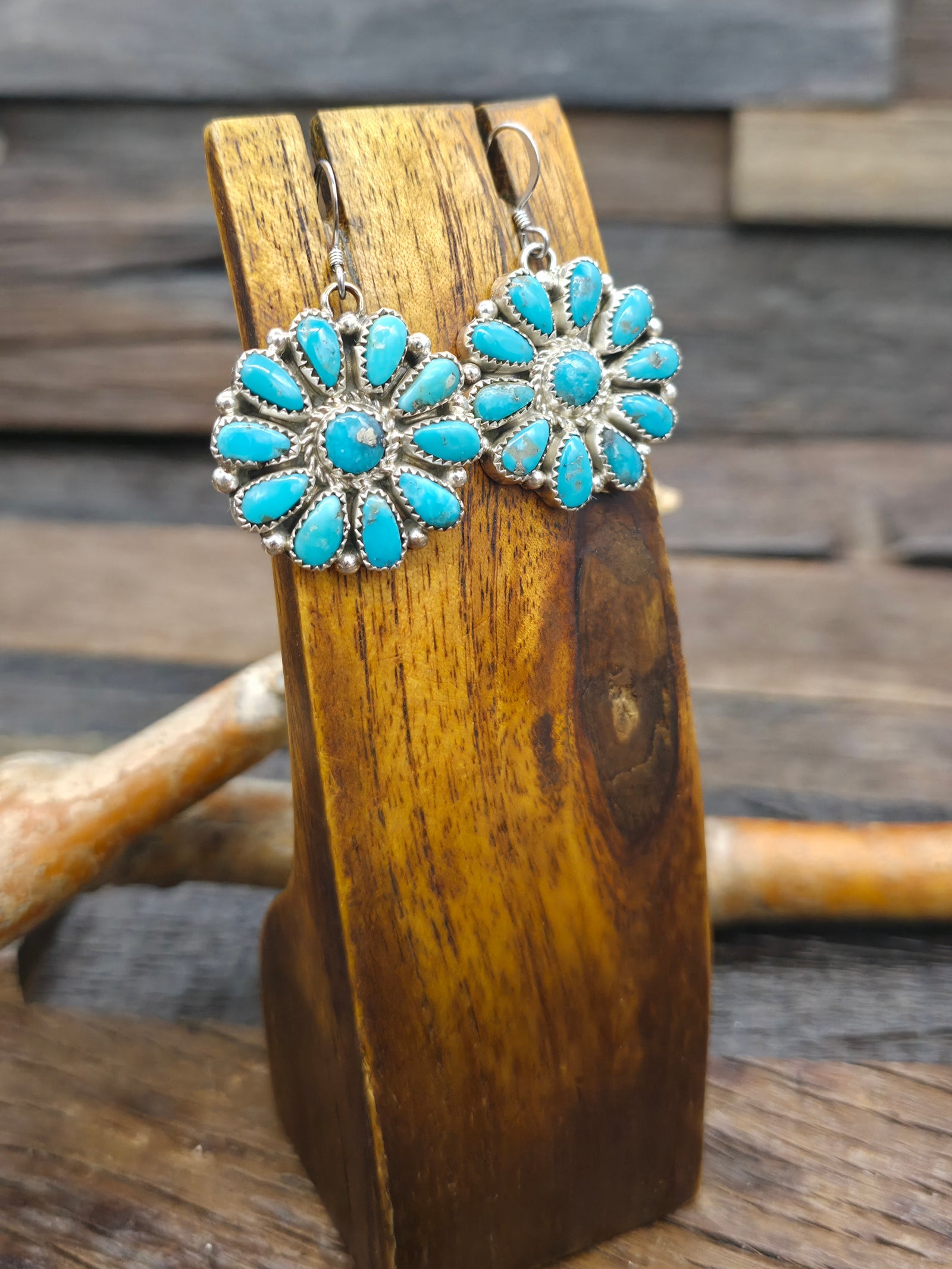 Sterling Silver Turquoise Cluster Earrings by Justina Wilson - 1 3/4 in. by 1 in.