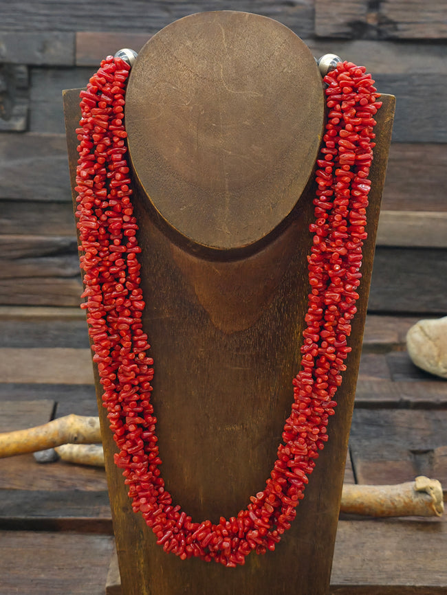 Five Strand Coral Nugget Necklace by Fred Archuleta - 22 in.