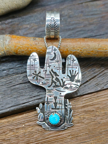 Sterling Silver Turquoise Needlepoint Cross by C. Iule - 3 by 2 in.