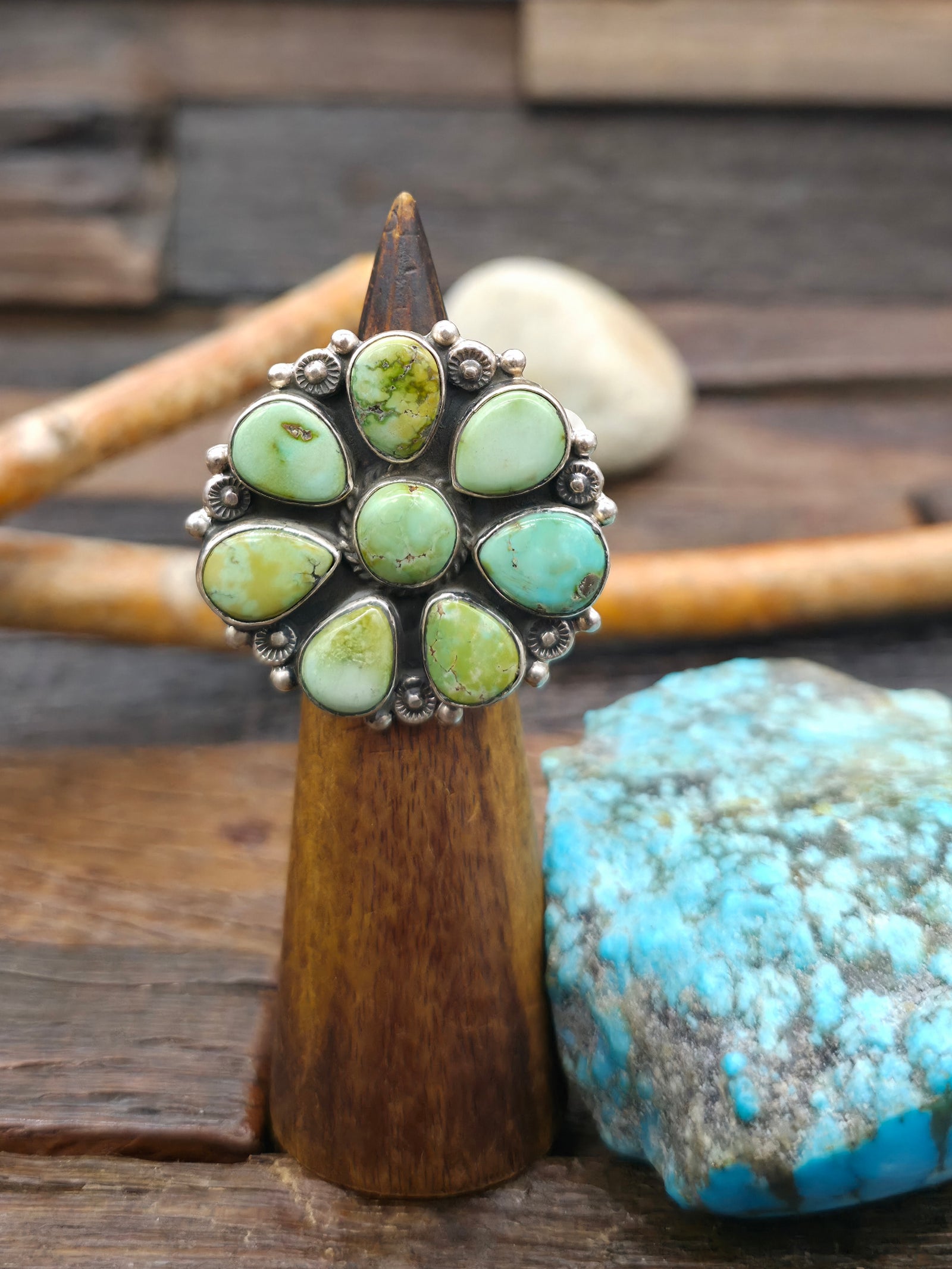 Sterling Silver Sonoran Turquoise Cluster Ring by Karlene Goodluck - Adjustable