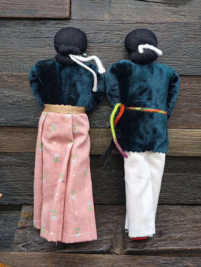 Handmade Cloth Doll Male and Female Set - Dark Green Shirts
