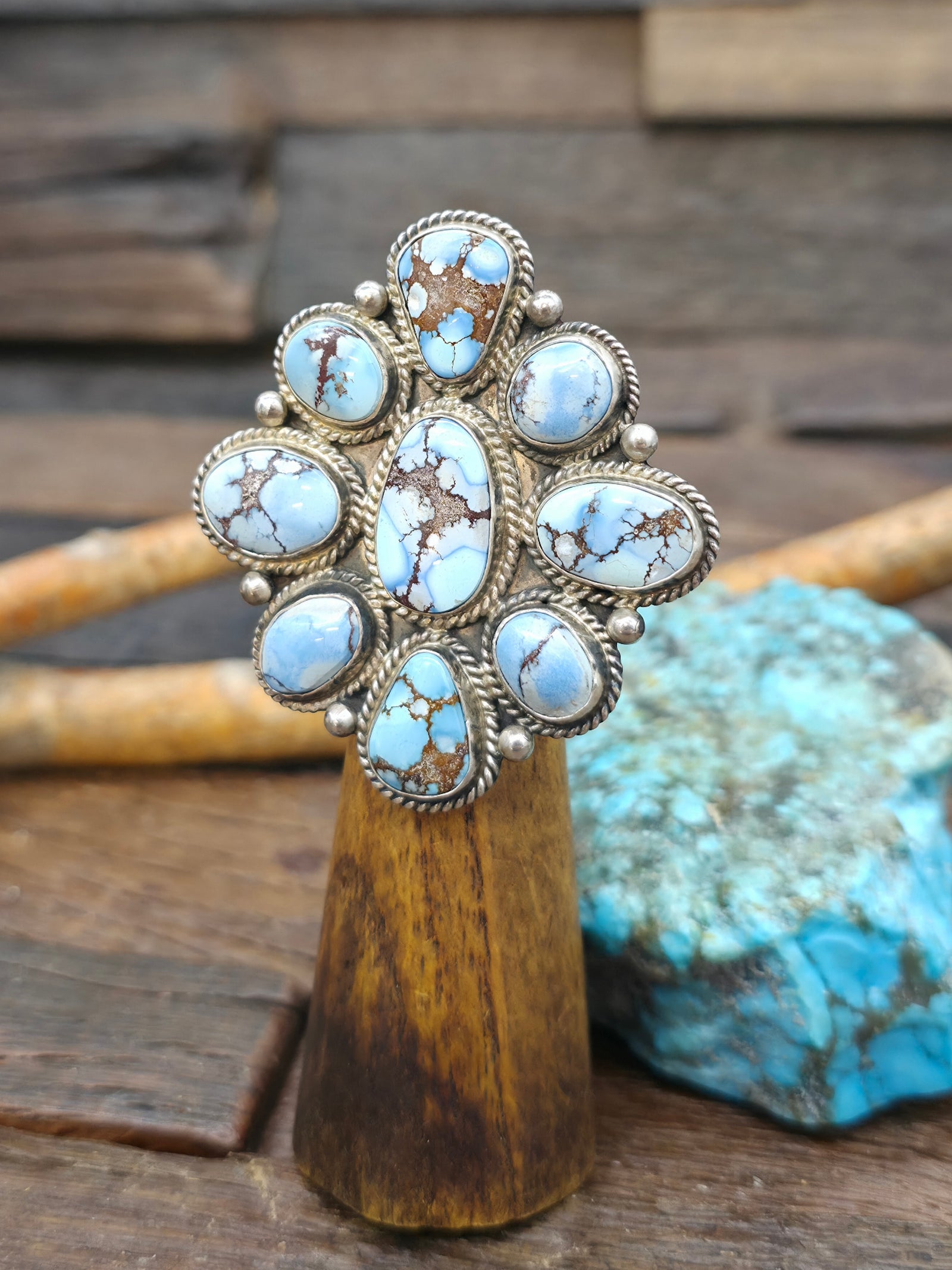 Sterling Silver Golden Hills Turquoise Cluster Ring by Tyler Brown - Size 6 1/2