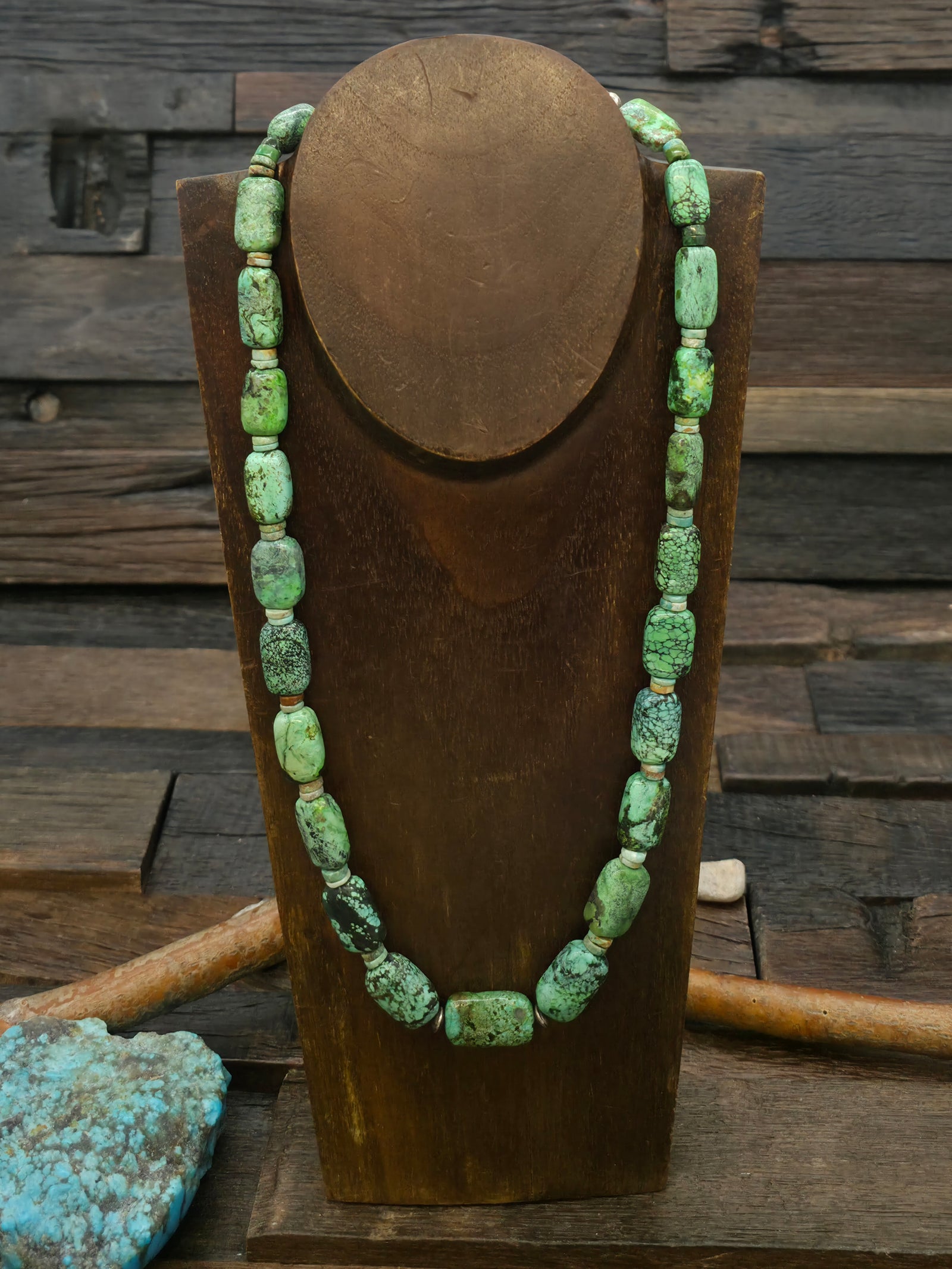 Skyhorse Turquoise Necklace with Sterling Silver Beads - 23 in.