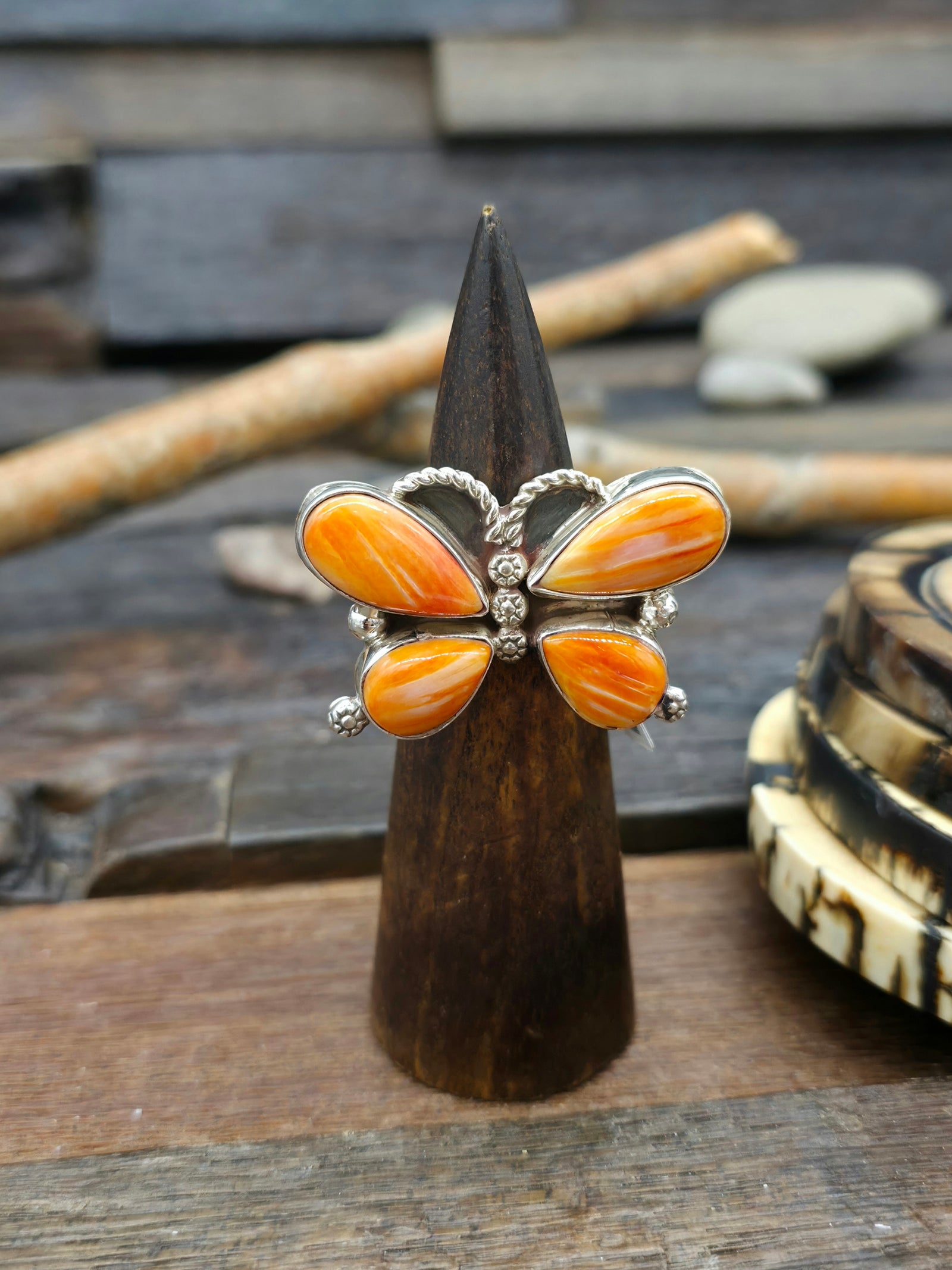 Sterling Silver Spiny Oyster Butterfly Ring by Darlene Begay - Size 10