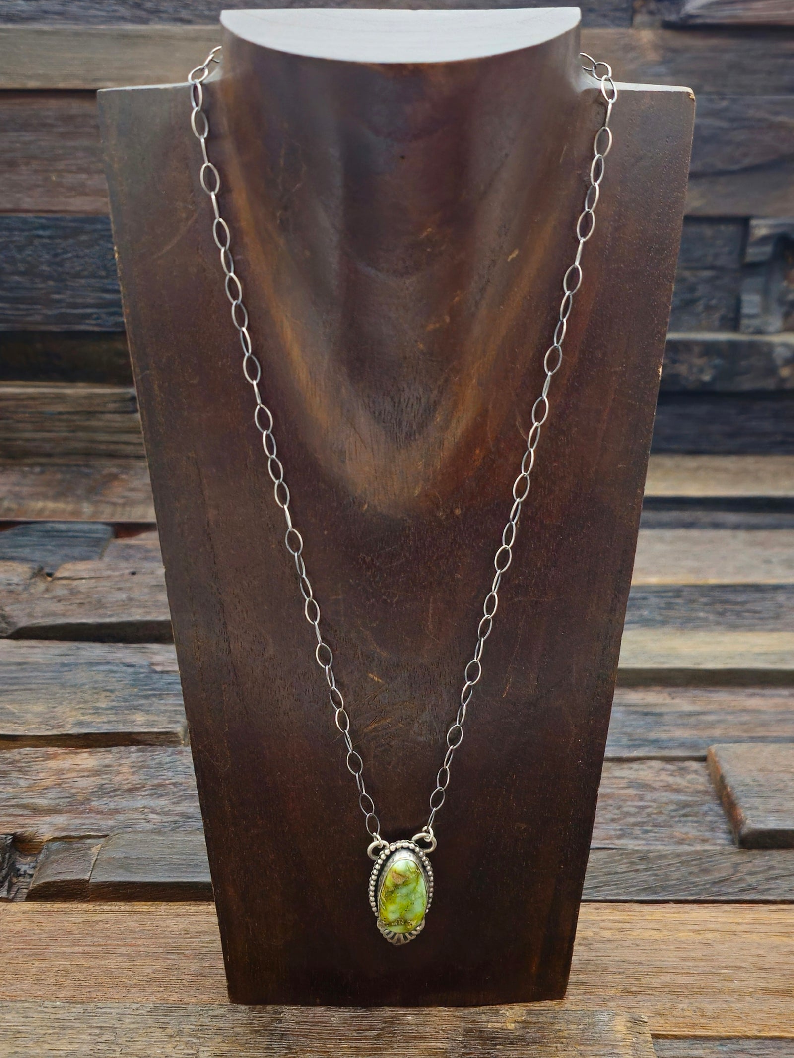 Palomino Turquoise Pendant Necklace on Oxidized Sterling Chain by Danny Henio 18 in.