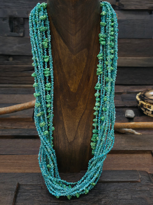 10 Strand Campitos and Sky Horse Turquoise Necklace by Fred Archuleta - 30 in.