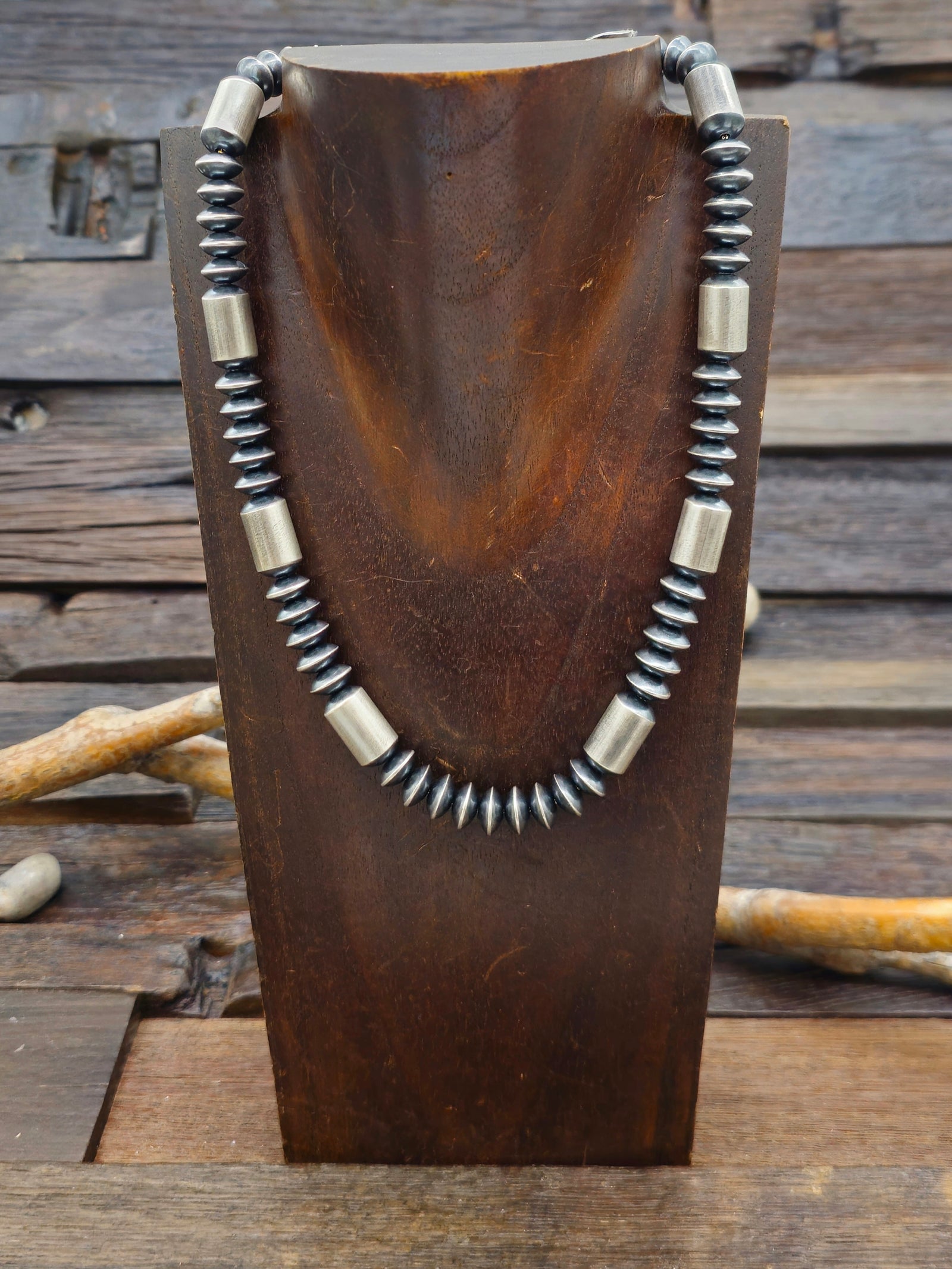 Sterling Silver Oxidized Bead Necklace - 18 in.