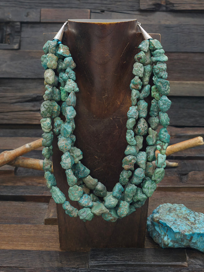 Three Strand Fox Turquoise Nugget Necklace - 18 in. plus 3 in. Extender