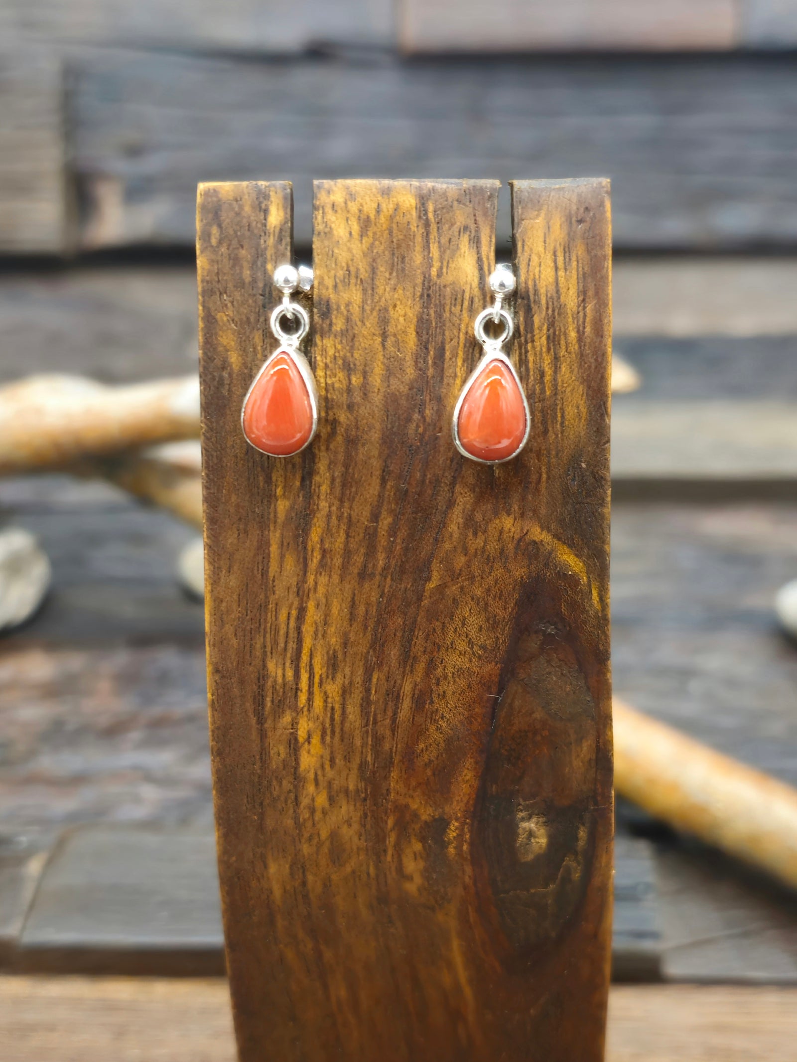 Coral Teardrop Sterling Silver Post Earrings