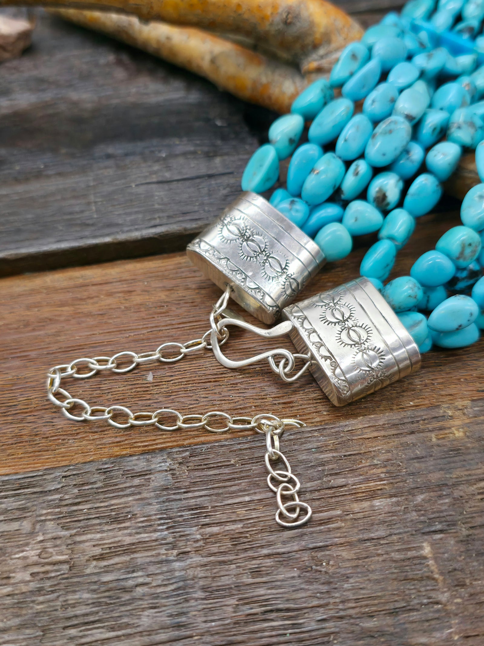 Five Strand Kingman Turquoise Nugget Necklace by Fred Archuleta - 16 in. w/6 in. Extender