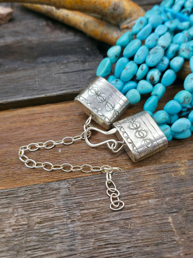 Five Strand Kingman Turquoise Nugget Necklace by Fred Archuleta - 16 in. w/6 in. Extender