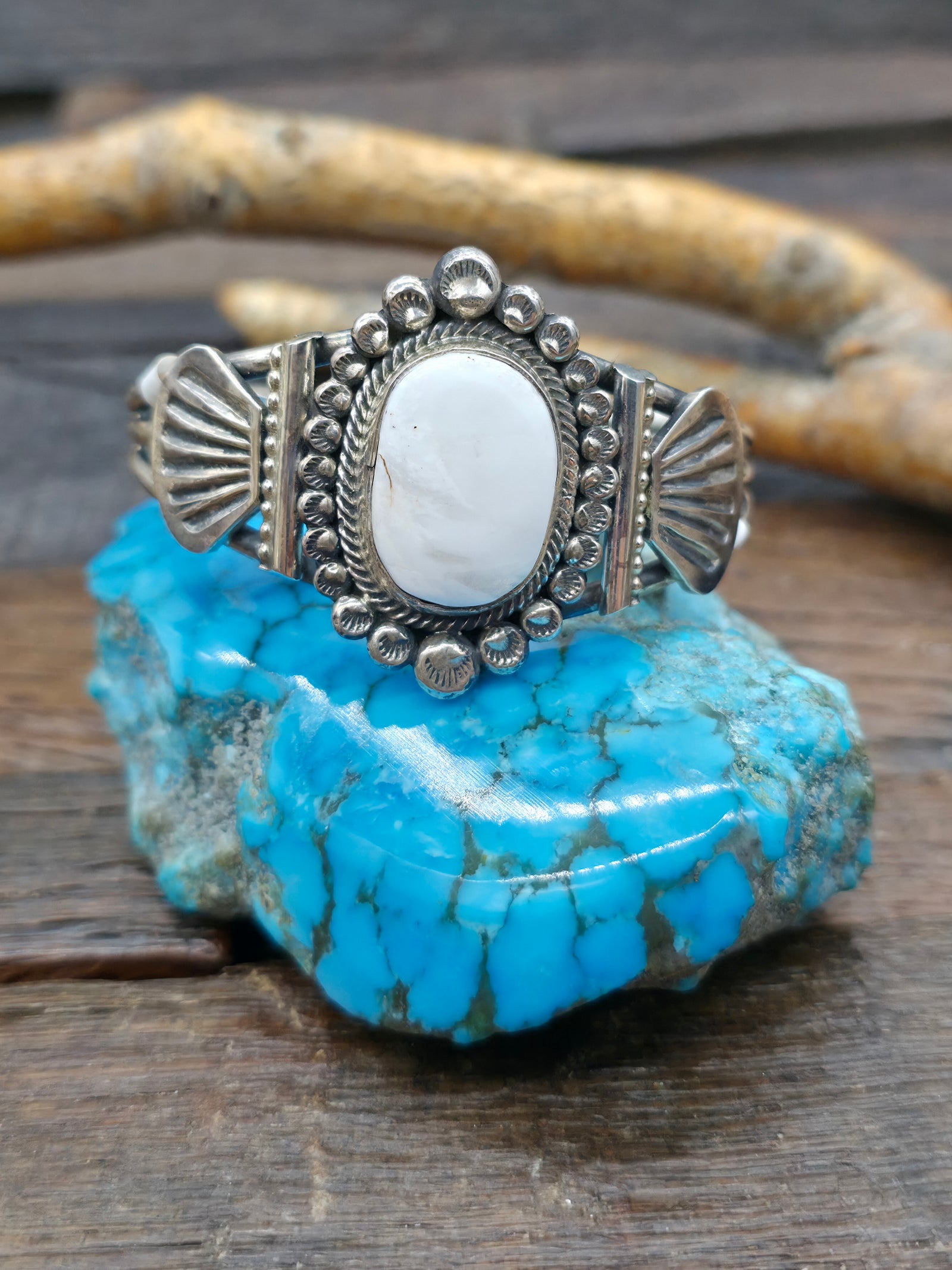 White Buffalo Sterling Silver Cuff by Leon Martinez - 6 1/4 in. with Gap