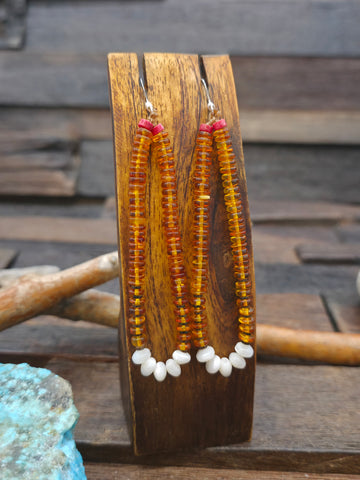 Graduated Apple Coral Heishi Dangle Earring - 3 in.