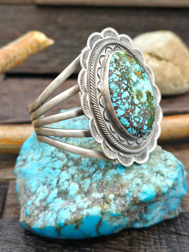 Stamped Sterling Silver Kingman Turquoise Cuff by Thomas Francisco - 6 in. with Gap
