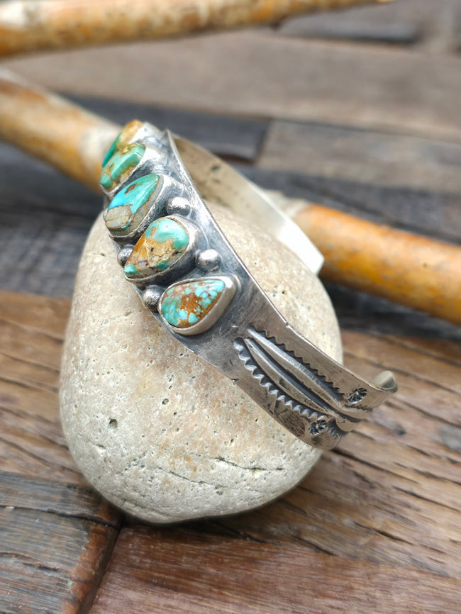 Five Stone Blue Gem Turquoise Sterling Silver Cuff by LaRose Ganadanegro - 6 1/2 in. with Gap
