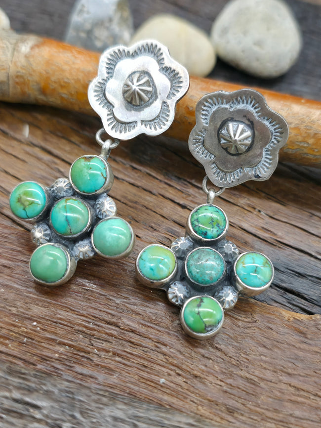 Santa Fe Cross Earrings with Stamped Flower Post by Rosella Paxton