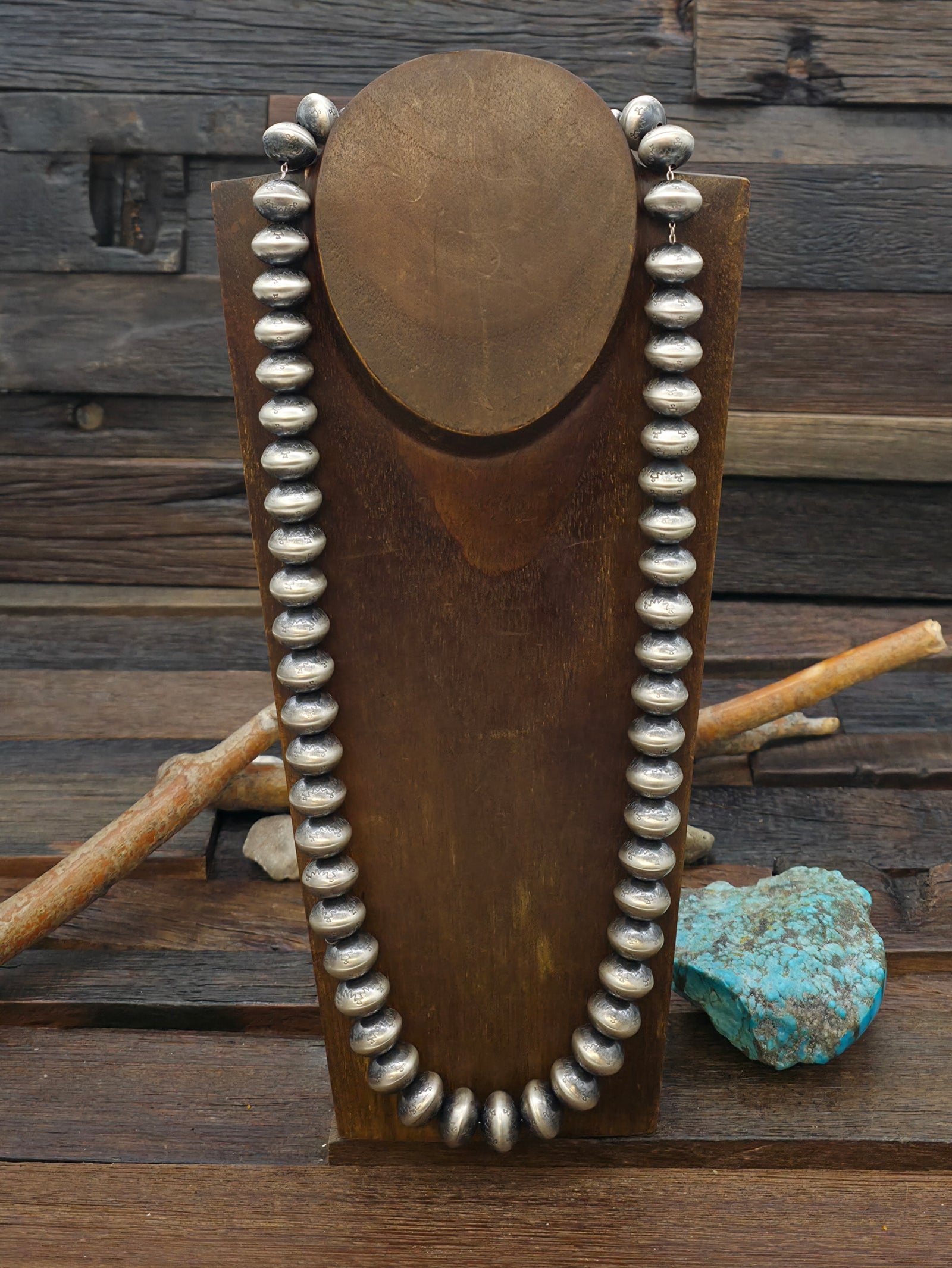 Stamped Sterling Silver Navajo Pearl Necklace by Dorinda Mariano - 26 in. 1/2 in. Bead