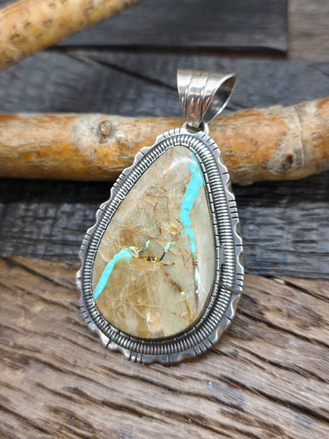Sterling Silver Boulder Turquoise Pendant by Walter Vandever - 2 1/2 in. by 1 1/2 in.