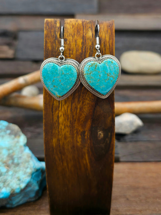 Green Turquoise Heart Earrings by L. Archuleta
