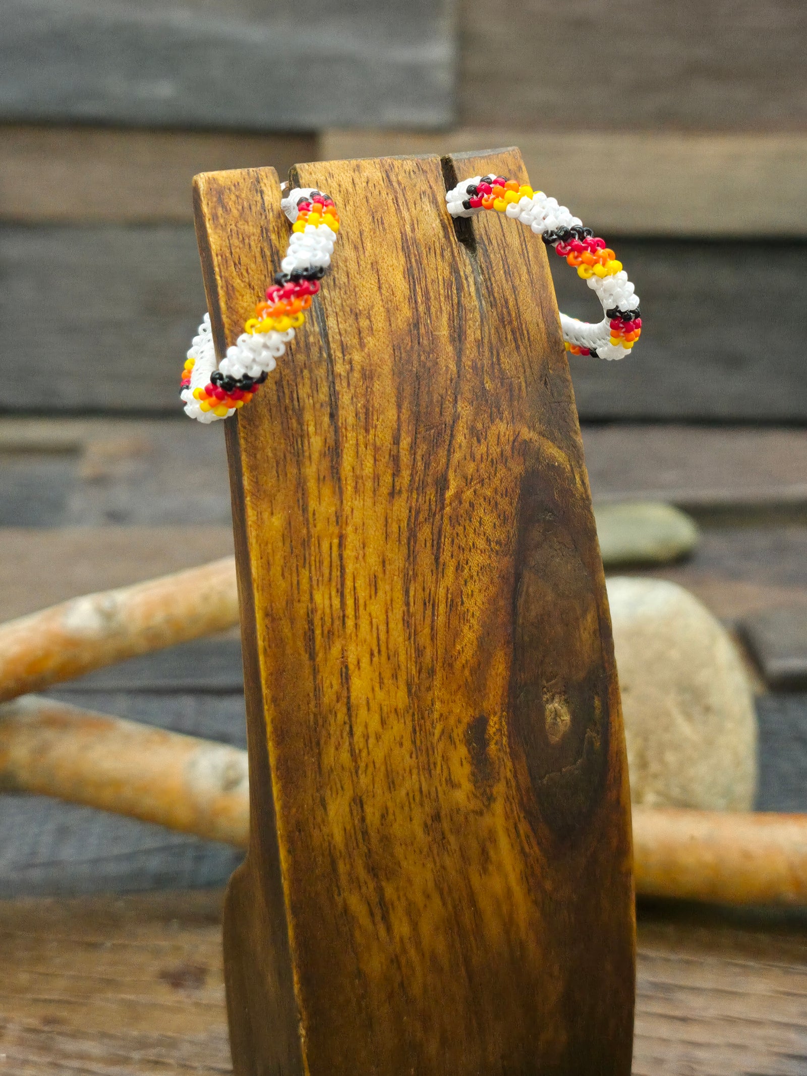 Beaded Hoop Earrings - White, Black, Orange