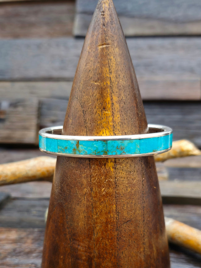 Sterling Silver and Turquoise Channel Inlay Bracelet by Larry Loretto 6 1/2 in.