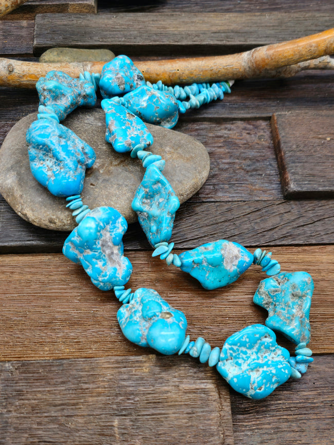 Blue Turquoise Nugget Necklace - 26 in.