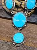 Sterling Silver and Blue Turquoise Lariat Necklace and Earring Set by Nila Johnson