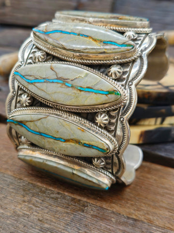 Stamped Sterling Silver Cuff by Mose Jack - 7 in.