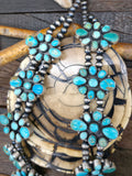 Sterling Silver Mixed Turquoise Squash Blossom Necklace and Earring Set by 