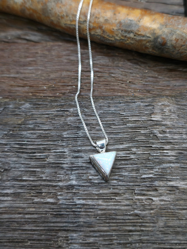 Sterling Silver White Lab Opal Pendant on 18 in. Chain - Triangle