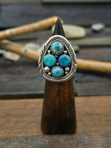 Sterling Silver Turquoise Cluster Ring by Julia Etsitty - Size 8 1/2