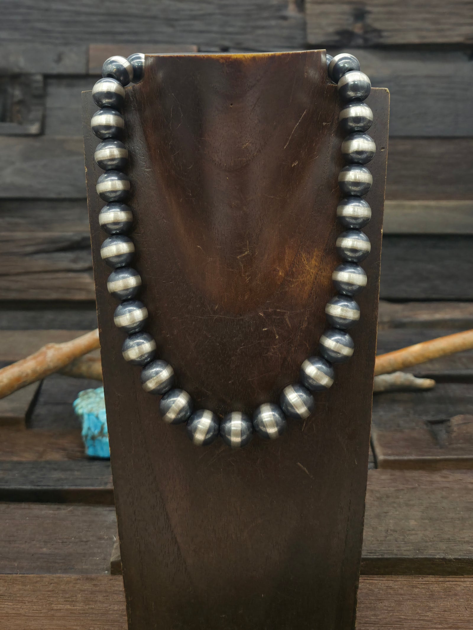 Oxidized Sterling Silver Bead Necklace - 18 in. 14 mm Bead