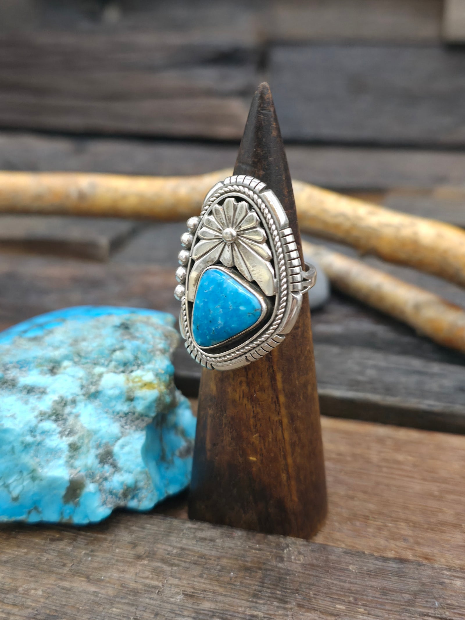 Sterling Silver and Turquoise Ring by Delbert Vandever - Size 10