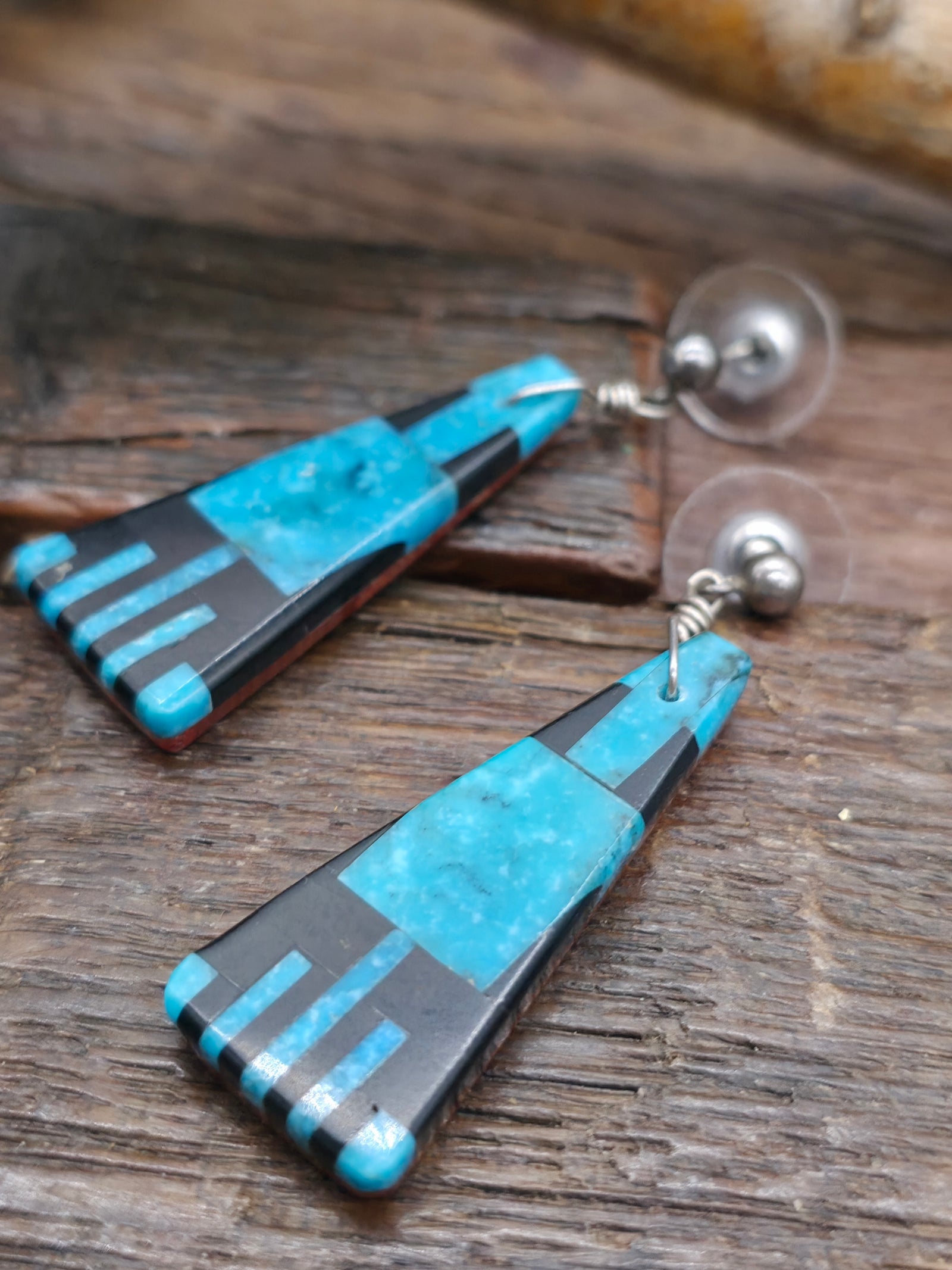 Turquoise, Jet, and Apple Coral Necklace and Earring Set by Daniel Coriz - 16 in. plus 2 in. Extender