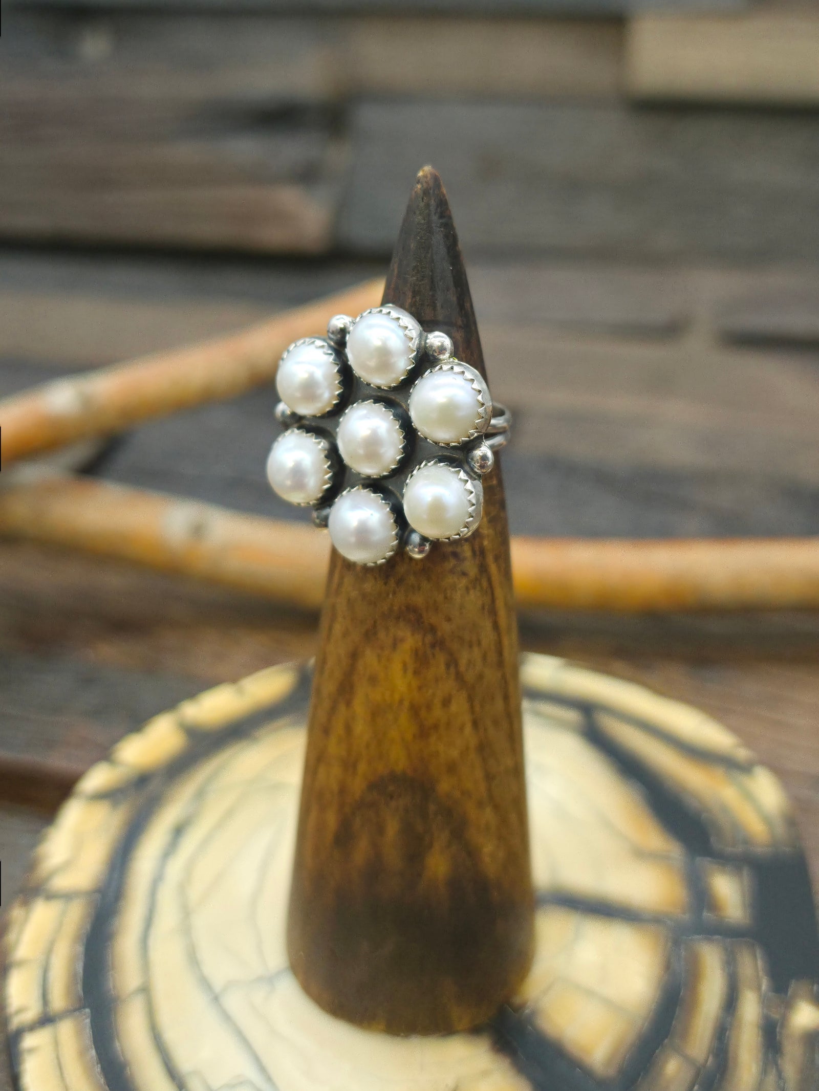 Sterling Silver Pearl Cluster Ring by M.L. Perry - Size 6