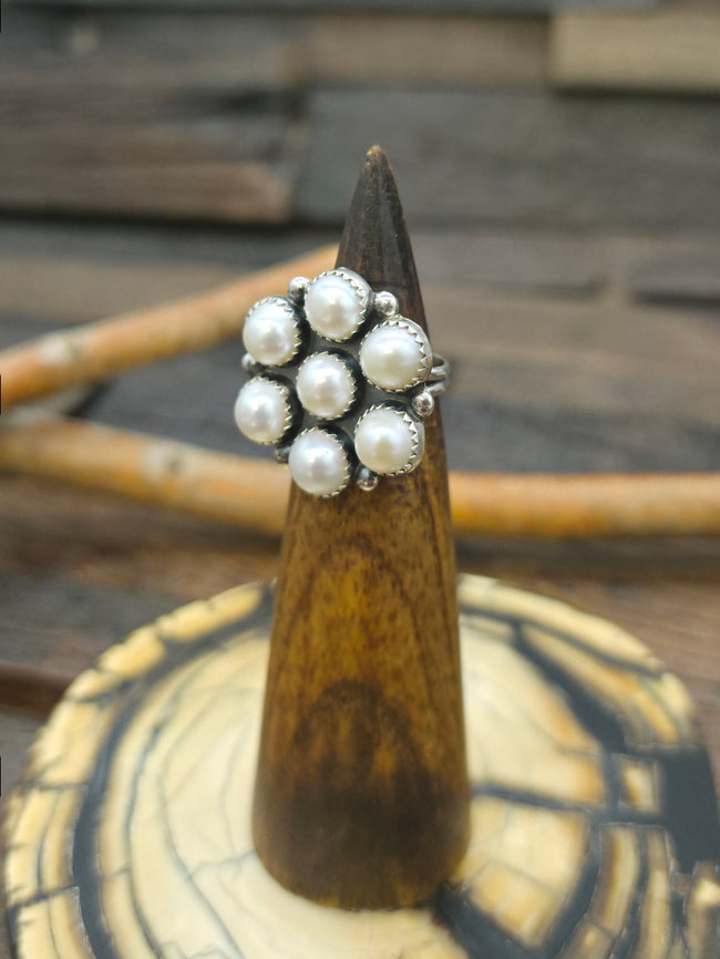 Sterling Silver Pearl Cluster Ring by M.L. Perry - Size 6