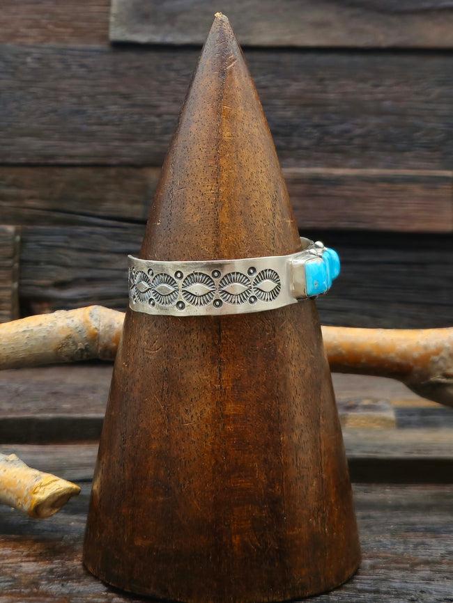 Three-Stone Bluebird Turquoise Sterling Silver Cuff by LaRose Ganadanegro - 6 1/2in.